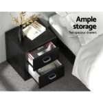 Artiss Bedside Table 2 Drawers Side Table Leather - CADEN Black - Image 5