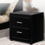 Artiss Bedside Table 2 Drawers Side Table Leather - CADEN Black - Image 7