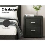 Artiss Bedside Table 2 Drawers Fabric - CADEN Charcoal - Image 4