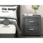 Artiss Bedside Table 2 Drawers Fabric - CADEN Grey - Image 4