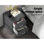 Artiss Bedside Table 2 Drawers Fabric - CADEN Grey - Image 5