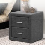 Artiss Bedside Table 2 Drawers Fabric - CADEN Grey - Image 7