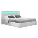 Artiss Bed Frame Double Size LED Gas Lift White COLE - Image 7