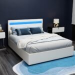 Artiss Bed Frame Double Size LED Gas Lift White COLE - Image 2