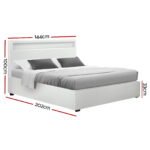 Artiss Bed Frame Double Size LED Gas Lift White COLE - Image 3