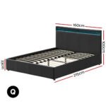 Artiss Bed Frame Queen Size LED Gas Lift Black COLE - Image 2
