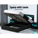 Artiss Bed Frame Queen Size LED Gas Lift Black COLE - Image 5