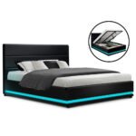 Artiss Bed Frame Double Size LED Gas Lift Black LUMI - Image 7