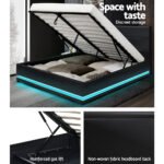 Artiss Bed Frame Double Size LED Gas Lift Black LUMI - Image 6