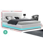 Artiss Bed Frame Double Size LED Gas Lift White LUMI - Image 2