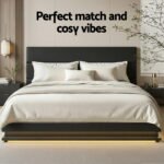 Artiss Bed Frame King Size LED Gas Lift Black LUMI - Image 7