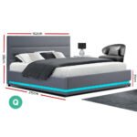 Artiss Bed Frame Queen Size LED Gas Lift Grey LUMI - Image 2