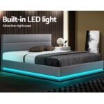 Artiss Bed Frame Queen Size LED Gas Lift Grey LUMI - Image 4