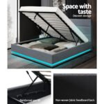 Artiss Bed Frame Queen Size LED Gas Lift Grey LUMI - Image 6