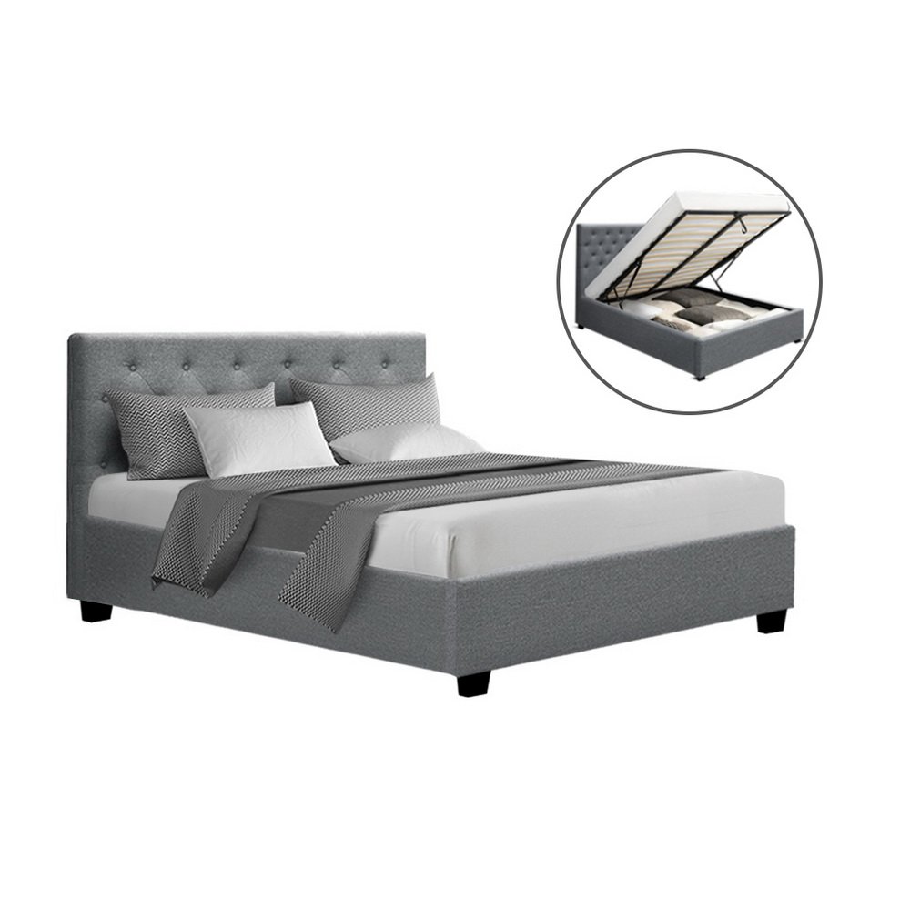 BFRAME-E-VILA-D-GY-AB-202503041142-00.jpg Artiss Bed Frame Double Size Gas Lift Grey VILA - Image 1