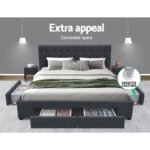 Artiss Bed Frame Double Size with 4 Drawers Grey AVIO - Image 4