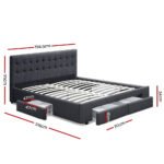 Artiss Bed Frame King Size with 4 Drawers Charcoal AVIO - Image 3