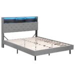 Artiss Bed Frame Double Size LED Mattress Base Platform with Storage Shelf Hidden Storage Box Grey