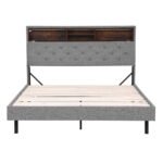 Artiss Bed Frame Double Size LED Mattress Base Platform with Storage Shelf Hidden Storage Box Grey - Image 3