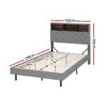 Artiss Bed Frame King Single Size LED Mattress Base Platform with Storage Shelf Hidden Storage Box Grey - Image 2