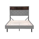 Artiss Bed Frame King Single Size LED Mattress Base Platform with Storage Shelf Hidden Storage Box Grey - Image 3