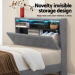 Artiss Bed Frame King Single Size LED Mattress Base Platform with Storage Shelf Hidden Storage Box Grey - Image 6