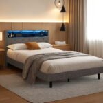 Artiss Bed Frame King Single Size LED Mattress Base Platform with Storage Shelf Hidden Storage Box Grey - Image 7