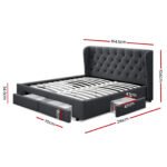Artiss Bed Frame Queen Size with 4 Drawers Charcoal MILA - Image 3
