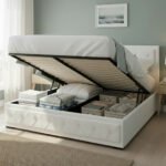 Artiss Bed Frame King Size Gas Lift White TIYO