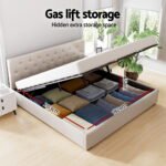 Artiss Bed Frame King Size Gas Lift Beige VILA - Image 4