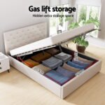 Artiss Bed Frame Queen Size Gas Lift Beige VILA - Image 4