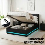 Artiss Bed Frame King Single Size LED Gas Lift Black LUMI - Image 5