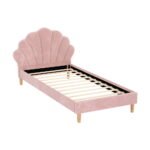 Artiss Bed Frame King Single Size Scallop-Shape Bedhead Beds Base Pink Velvet Fabric