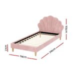 Artiss Bed Frame King Single Size Scallop-Shape Bedhead Beds Base Pink Velvet Fabric - Image 2