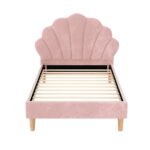 Artiss Bed Frame King Single Size Scallop-Shape Bedhead Beds Base Pink Velvet Fabric - Image 3