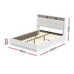 Artiss Bed Frame Gas Lift LED Beds Base Platform White PVC Leather Storage Headboard - Double - Image 2