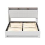Artiss Bed Frame Gas Lift LED Beds Base Platform White PVC Leather Storage Headboard - Double - Image 3
