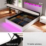 Artiss Bed Frame Gas Lift LED Beds Base Platform White PVC Leather Storage Headboard - Double - Image 4