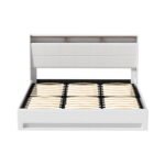Artiss Bed Frame Gas Lift LED Beds Base Platform White PVC Leather Storage Headboard - King - Image 3