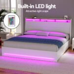 Artiss Bed Frame Gas Lift LED Beds Base Platform White PVC Leather Storage Headboard - King - Image 5
