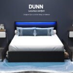 Artiss Bed Frame Double Size LED with 4 Drawers Black DUNN - Image 4