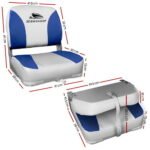 Seamanship 2X Folding Boat Seats Marine Swivel Low Back 13cm Padding Grey Blue - Image 2