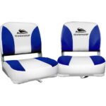 Seamanship 2X Folding Boat Seats Marine Swivel Low Back 13cm Padding White Blue