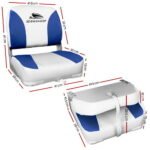 Seamanship 2X Folding Boat Seats Marine Swivel Low Back 13cm Padding White Blue - Image 2
