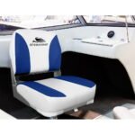 Seamanship 2X Folding Boat Seats Marine Swivel Low Back 13cm Padding White Blue - Image 3