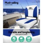 Seamanship 2X Folding Boat Seats Marine Swivel Low Back 13cm Padding White Blue - Image 4