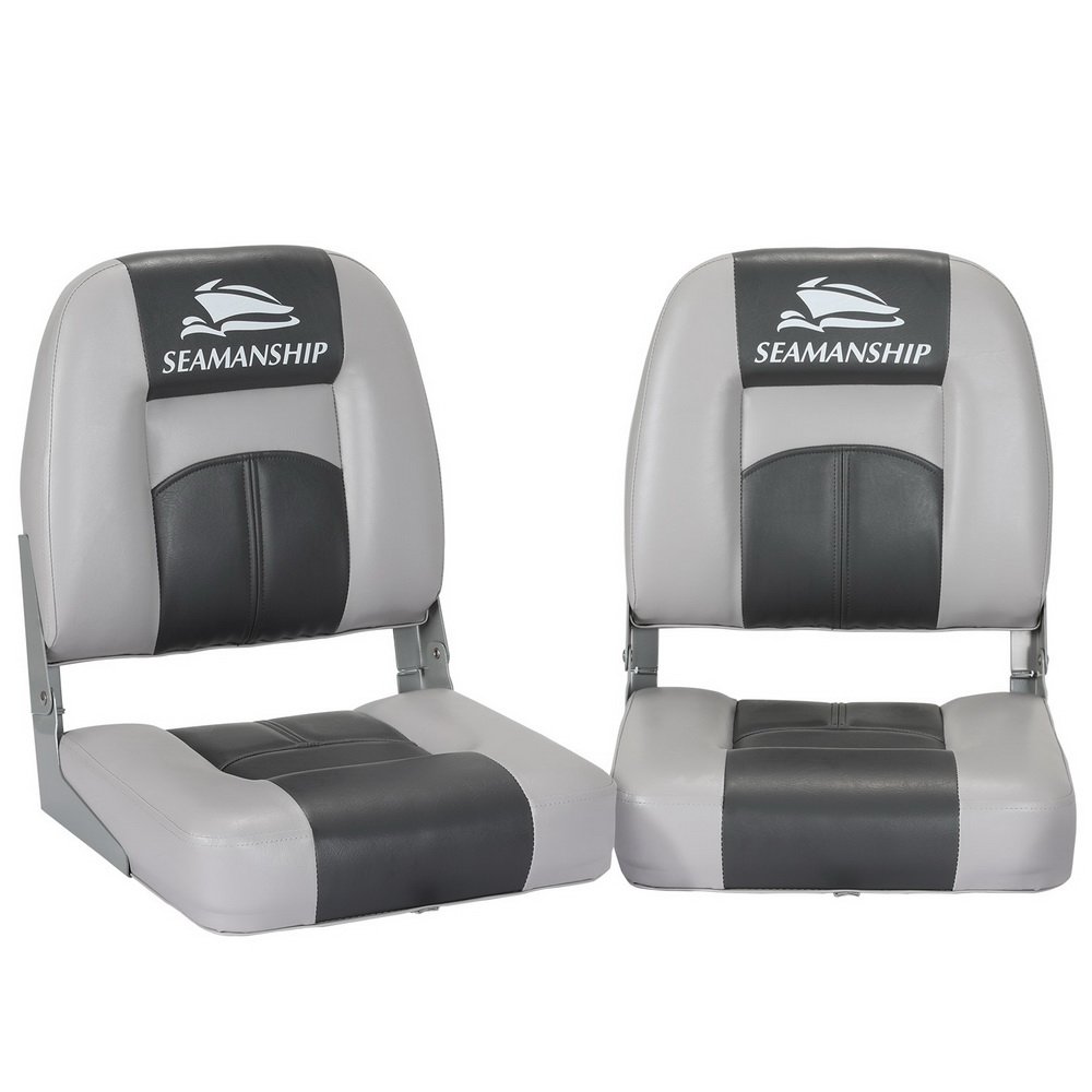 BS-86520-5-CG-19838-00.jpg Seamanship 2X Folding Boat Seats Marine Swivel Low Back 10cm Padding Charcoal - Image 1