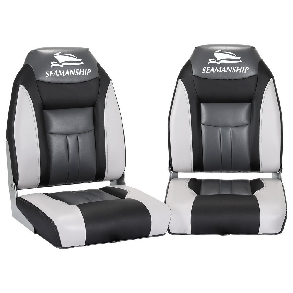 BS-86522-BK-12848-00.jpg Seamanship 2X Folding Boat Seats Marine Seat Swivel High Back 12cm Padding Black - Image 1