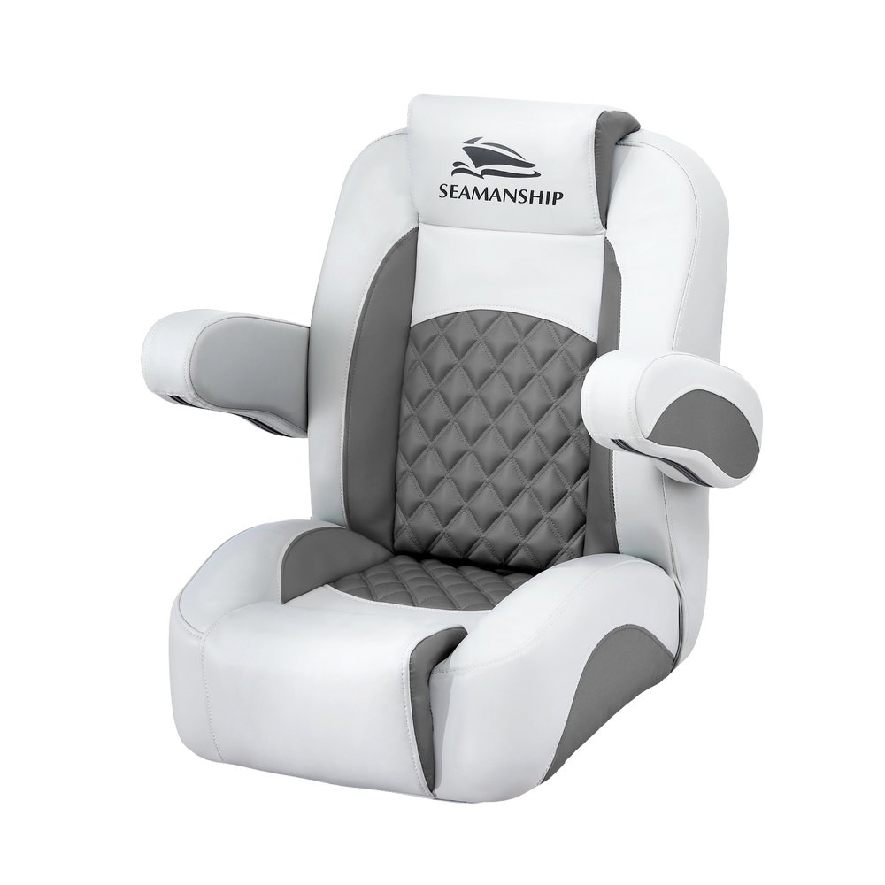BS-B-ARMREST-GR-202508291248-00.jpg Seamanship Reclining Captain Boat Seat 90°-155° Recline, 19cm Thick Cushion - Image 1