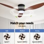 Devanti 52'' Ceiling Fan DC Motor w/Light w/Remote - Dark Wood - Image 3